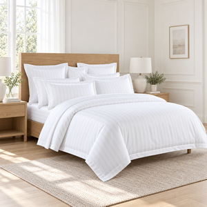 Parure de lit en coton rayé blanc 4 pièces, housse de couette, taies d'oreiller, drap-housse, 400TC, respirant, style simple, 1,8 m - Product Image 5