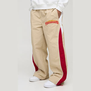 New Arrival 2026 Men's Beige <b>Harem</b> Pants With Red Side Stripe Elastic Waist Casual Autumn Wear Canvas Material Breathable Style - Product Image 4