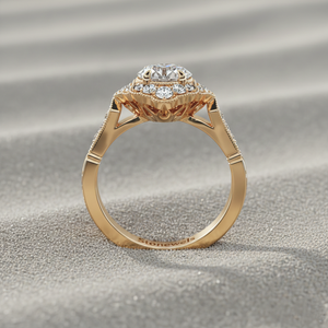 Bague de fiançailles en diamant créé en laboratoire, plaqué or rose 14 carats, halo ovale vintage, personnalisée et certifiée - Product Image 3