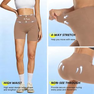 High <b>Waist</b> Solid Color Biker Shorts Women Stretch Knitted Activewear Sporty Style Seamless <b>Elastic</b> <b>Waist</b> Short Pants - Product Image 6