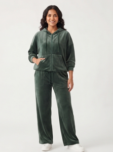 Ensemble deux pièces pour femme, sweat à capuche zippé en velours 100% coton molletonné, coupe ample oversize à épaules tombantes, style boxy, survêtement chaud d'hiver - Product Image 6