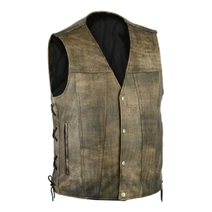 Custom Club Leather Vest with Single <b>Back</b> Panel Large Patch Area Biker Vest Professional Motorcycle Gear - Product Image 1