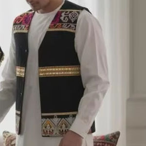 Vestido bordado de color morado de moda con chaleco a juego para parejas, vestidos formales vintage afganos - Product Image 3