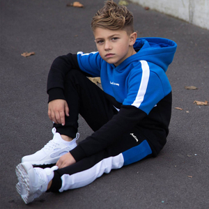 Ensemble de survêtement sportif 2 pièces unisexe pour garçons et enfants, hiver, écologique, respirant, délavé à l'acide, uni, 100% coton, streetwear décontracté - Product Image 1