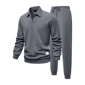 Men's <b>Black</b> 2-Piece Breathable Drawstring Winter Tracksuit Set Quarter-Zip Polo Shirt <b>Jogger</b> Pants Casual Sportswear Printed - Product Image 6