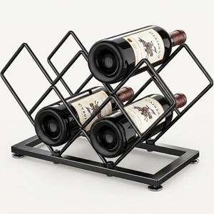 Wholesale 6 Bottle Rustic Wood Countertop Wine Rack Metal <b>Freestanding</b> Wine Holder for Kitchen Storage & Home <b>Bar</b> Decor - Product Image 6