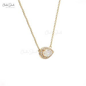 Nuevo Collar con Halo de Diamantes Blancos de 0.52 Quilates, Collar de Oro Amarillo de 14k con Forma de Lágrima, Joyería Hecha a Mano, Regalo de Acción de Gracias - Product Image 4