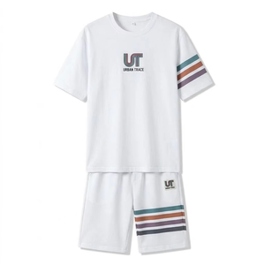 เสื้อยืดคอกลมพิมพ์ลายสัตว์ผ้าฝ้าย 100% สไตล์ลำลองหรูหราแบบอเมริกันสำหรับฤดูร้อน ชุดเซ็ตเสื้อยืดและกางเกงขาสั้นทรงหลวมระบายอากาศได้ดีสำหรับผู้ชาย - Product Image 1