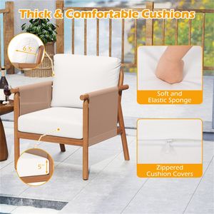 Sedia da Patio in Legno di Acacia Bianca Stile Boho con Braccioli in Corda Intrecciata e Seduta Imbottita per Portico e Balcone - Product Image 3