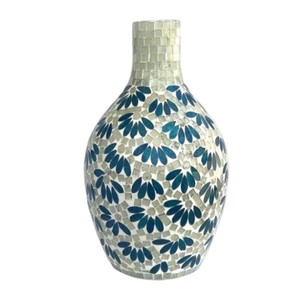 Handcrafted Blue Mother of Pearl Inlaid Floral Pattern <b>Vase</b> Elegant Shell Mosaic Flower Pot with <b>Unique</b> Accents - Product Image 1