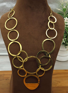 <b>Statement</b> Golden Brass <b>Necklace</b> Chunky Circle Link Bold Bohemian Jewelry Modern Minimalist Gift for Her - Product Image 2