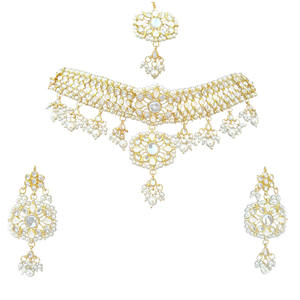 ชุดเครื่องประดับอินเดียสุดคลาสสิกสำหรับงานหมั้น งานแต่งงาน งานครบรอบ และงานปาร์ตี้ ประดับคริสตัล คุณนาดัน ไข่มุกเทียม ชุบทอง - Product Image 3