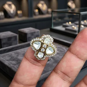Wholesale Mixed Cut Cubic Zirconia Statement Finger <b>Ring</b> for Women <b>Gold</b> Plated Adjustable Geometric <b>Cocktail</b> <b>Ring</b> - Product Image 3