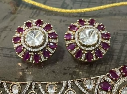 Best Quality Gold Plated Moissanite Kundan Stones Look Necklace <b>Set</b> With Earrings for Wedding Wear Collection For Women <b>Girls</b> - Product Image 2