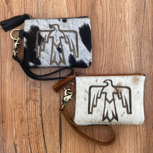 Nueva llegada pelo occidental en cuero de vaca bolsa de pulsera grabada con láser elegante cuero de vaca grabado con láser llavero Combo Sets - Product Image 2