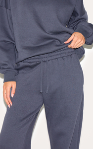 Ensemble de survêtement pour femmes, couleur unie, manches longues, col rond, coupe ample, fermeture à cordon, poches latérales, vêtements décontractés d'automne, 100% coton - Product Image 6