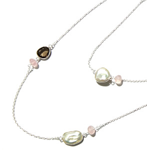 Natural Freshwater Pearl Rose & Smoky Quartz Snake <b>Chain</b> 925 Sterling <b>Silver</b> Handmade Certified Beaded Wedding Gift Necklace - Product Image 4