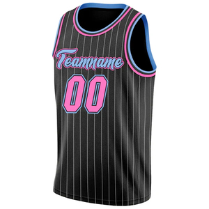 Camiseta de Baloncesto Unisex Negra a Rayas, Sin Mangas, Cuello en V, Corte Regular, Personalizable con Nombre y Número del Equipo, Sublimada, Transpirable, 100% - Product Image 1
