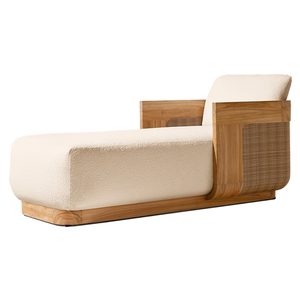 Elegante Tumbona de Madera de Teca Sólida de Estilo Tropical para Exteriores con Panel de Ratán Tejido, Muebles Premium para Villa o Resort Junto a la Piscina - Product Image 1