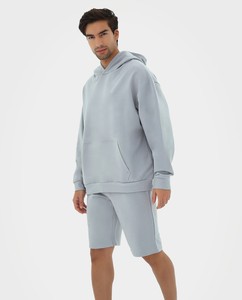 Conjunto de Sudadera con Capucha Extra Grande para Hombre, Color Azul Claro Sólido, Felpa de Algodón, Ropa Casual de Verano - Product Image 1