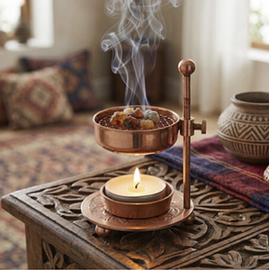 Traditional brass handcrafted incense <b>burner</b> bowl with <b>side</b> holding handle, available at wholesale prices. - Product Image 2