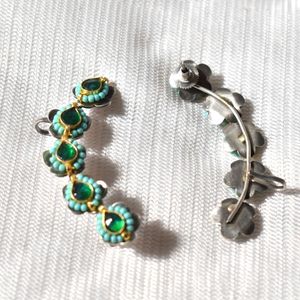 Trending Flower Pattern <b>Cuff</b> <b>Earrings</b> Vintage Silver Look Alike stone ear <b>cuff</b> for Women's Alloy Jewelry for Women and Girls - Product Image 2