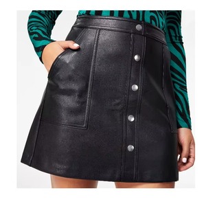 Nouvelle arrivée, jupe en cuir vintage de couleur unie, taille haute, automne-hiver, logo personnalisé, pour femmes - Product Image 2