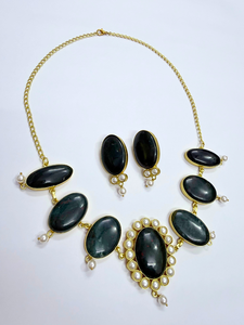 Gold Plated Natural Gemstone <b>Necklace</b> <b>Set</b> With <b>Pearls</b> Brass Fashion Jewelry <b>Set</b> for Women OEM/ODM - Product Image 5
