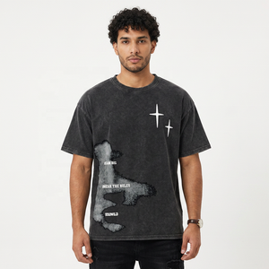 Oversized Men's Black T-<b>Shirt</b> With <b>Star</b> And Print Street Style Short Sleeve O-Neck Cotton Jersey Breathable Fit - Product Image 2