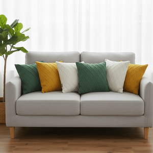 Set di 6 fodere per cuscini SOGA, 45 cm, in maglia a rombi, 2 giallo sole, 2 verde foresta, 2 crema - Product Image 3