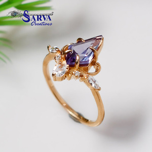 Anillo de Plata de Ley 925 Chapado en Oro Rosa con Amatista y Circonitas Cúbicas, Joyería Vintage de Lujo para Fiestas - Product Image 4