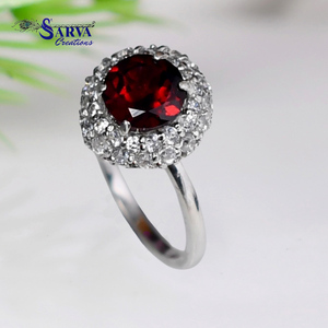 Natural <b>Garnet</b> Halo <b>Ring</b> 925 Sterling <b>Silver</b> Red Gemstone Cubic Zirconia Accents Elegant Engagement Wedding Fine Jewelry - Product Image 5
