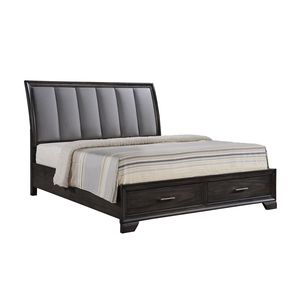 Letto matrimoniale king size ultra morbido con contenitore, testiera imbottita e due cassetti alla pediera in legno massello - 1 pz. Letto imbottito - Product Image 1