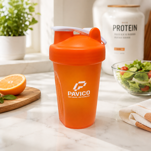 Bouteille shaker en plastique 400 ml orange avec bouchon à clapet, tasse de mélange pour protéines sportives, logo personnalisé, fabricant au Vietnam - Product Image 4