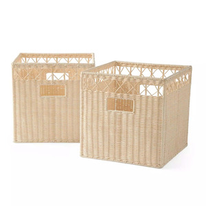 Wholesale Natural Rattan Storage Basket <b>Square</b> Woven Organizer With Handles Multi-Purpose Home Neatening <b>Bin</b> Simple Style - Product Image 5