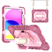 360 °   Étui de tablette multifonction rotatif avec sangle de poignet, béquille, poignée anti-chute et bandoulière antichoc pour iPad 10.9 10e 11e génération