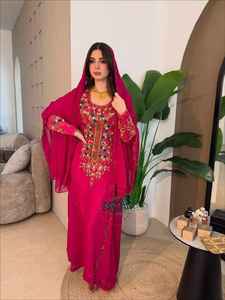 Regular Fit <b>Plus</b> <b>Size</b> Lightweight Georgette Beaded Handmade Flared Hem Floor Length High Neck Long Sleeve <b>Kaftan</b> Wedding Ramadan - Product Image 4