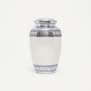 Urne funéraire en laiton argenté pour cendres humaines avec bande florale gravée à la main, urne commémorative pour adulte, fournitures funéraires - Product Image 2