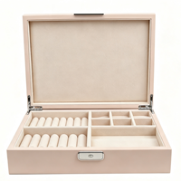 Boîte de rangement à bijoux rectangulaire en bois blanc cassé de luxe, personnalisable, avec fermeture magnétique, compartiments à anneaux et grille, en velours