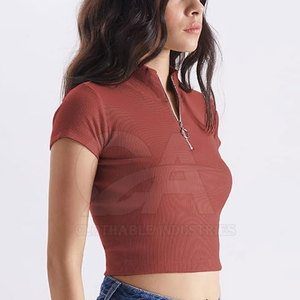 Camiseta Corta de Mujer con Media Cremallera, Ajuste Delgado, Estilo Urbano, Casual, con Cremallera Frontal, Camiseta de Verano Personalizable para Mujer - Product Image 6