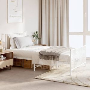 Cadre de lit simple en métal blanc avec finition élégante en peinture poudrée - Product Image 1