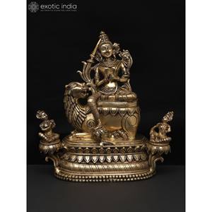 Diosa de latón de 15 pulgadas Tara sentada en una escultura budista de León para decoración del hogar y Templo hecho en La India - Product Image 2