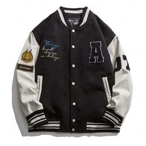 Men's Black And <b>White</b> Varsity <b>Jacket</b> With Chenille Embroidered Patches Oversized American Varsity <b>Jacket</b> - Product Image 1