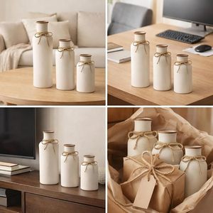 Ensemble de vases en céramique blanche, style moderne farmhouse, vases de table en forme de bouteille, vases décoratifs pour le salon, étagère à livres - Product Image 5