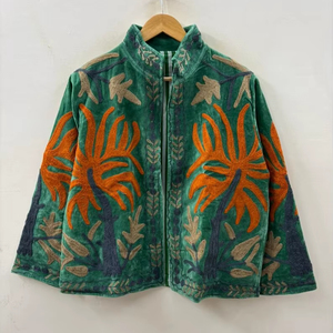 Hand Embroidered Floral Velvet Short Jacket Statement Outerwear Coat Artistic Clothing Unisex Jacket Gift For <b>Wife</b> Bridal Jacket - Product Image 1