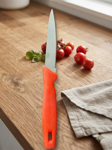 Cuchillo de Cocina con Hoja de Acero Inoxidable, Mango de Plástico, Diseño Vintage Naranja, Duradero, para Mano Derecha, Extra Afilado - Product Image 2