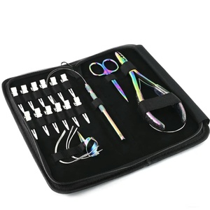 Kit Profesional de Herramientas para Extensiones de Cabello, Juego de Pinzas y Agujas para Cuentas, Acero Inoxidable Negro, con Estuche de Cuero para Expertos de Salón - Product Image 3