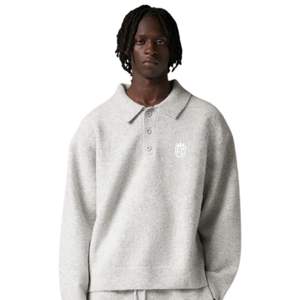 Suéter Polo de Punto para Hombre, Manga Larga, Gris Jaspeado, Textura Suave, Cuello con Botones, Estilo Casual, Invierno, Mezcla de Algodón, OEM - Product Image 3