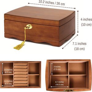 Wooden Jewelry <b>Box</b> With <b>Lock</b> And Key Brown Rectangle Shape Durable For Adult Wedding Occasion - Product Image 2
