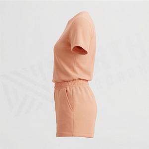 Ensemble 2 pièces pour femmes, t-shirt à manches courtes en tricot uni et short au-dessus du genou, col rond, décontracté, printemps-été - Product Image 3
